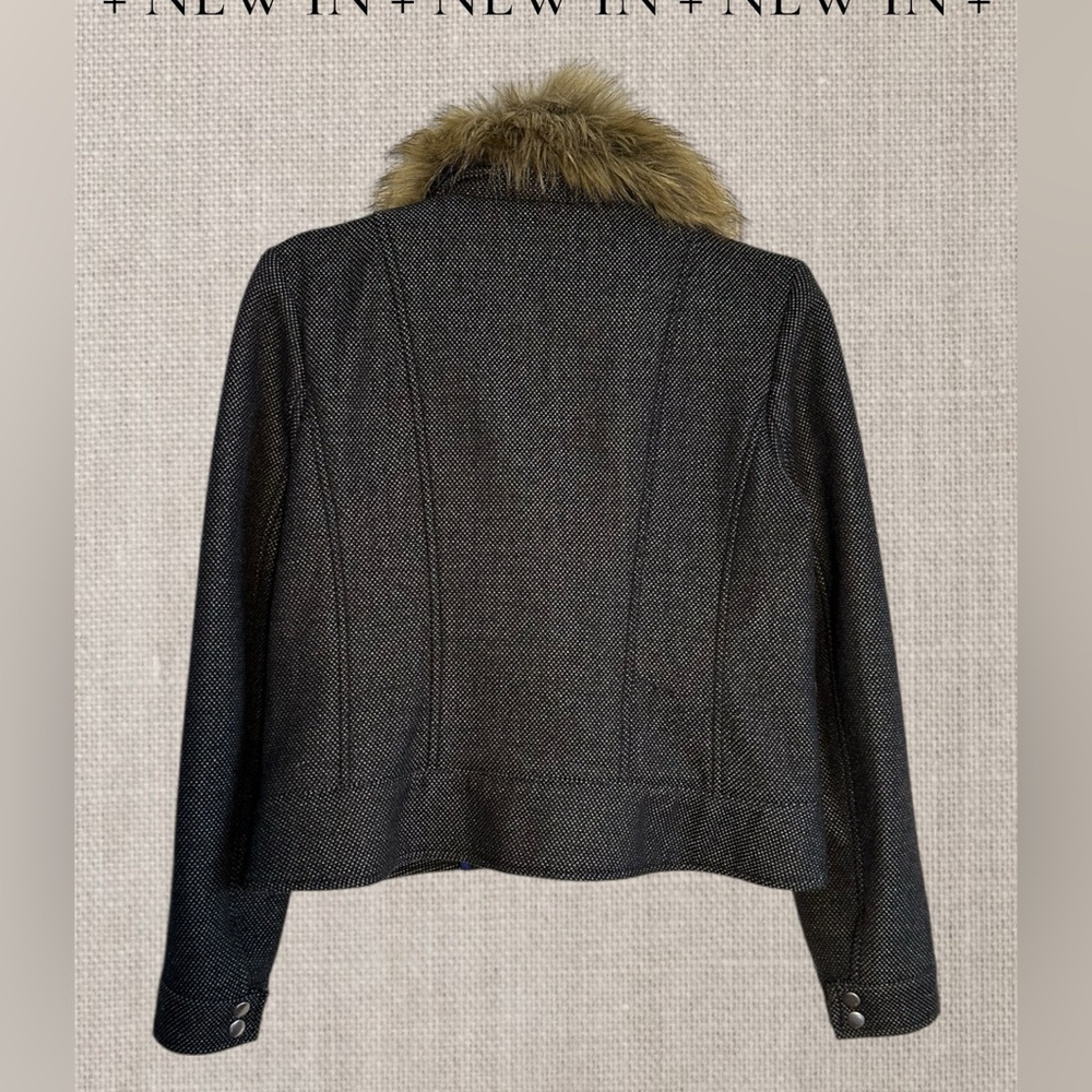 Anthropologie Cartonnier Gray Short Jacket with Faux Fur Trim. - Picture 2 of 11